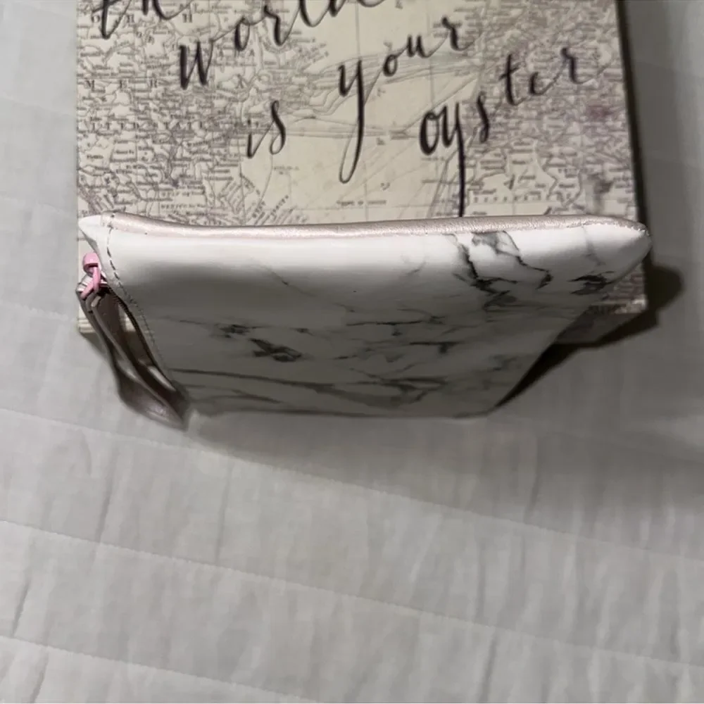 IPSY Pink Rose Gold Metallic White Gray Marble Faux Leather Makeup Cosmetic Bag